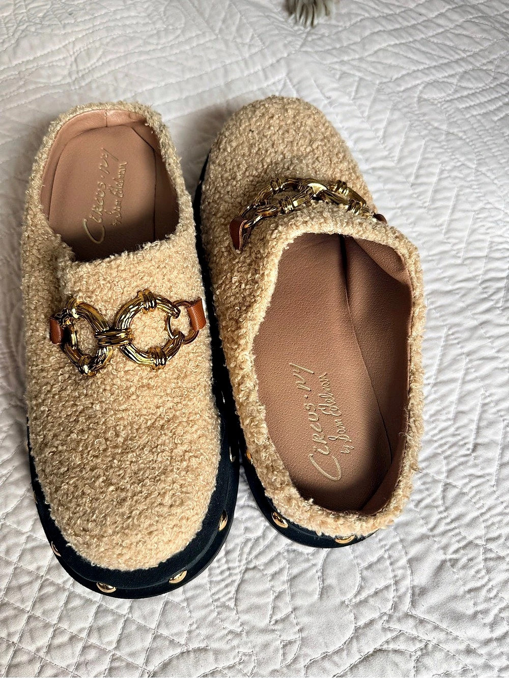 Chloé Lauren Shearling Mules in Tan & Black US 8 Like New